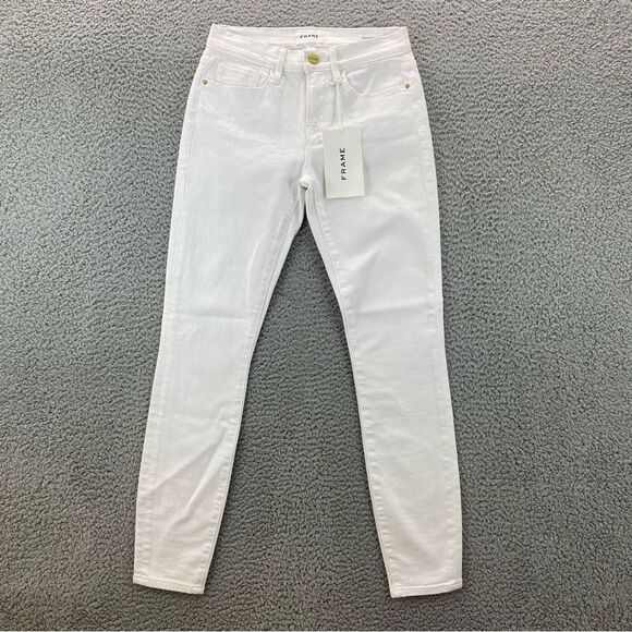 Frame Denim Denim - Frame Denim Le Skinny de Jeanne Women's White Mid-Rise Ankle Jeans | Size: 25
